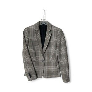 Express Women’s Size 2 Plaid Blazer w/ Pockets Work Business‎ Church Gray/White